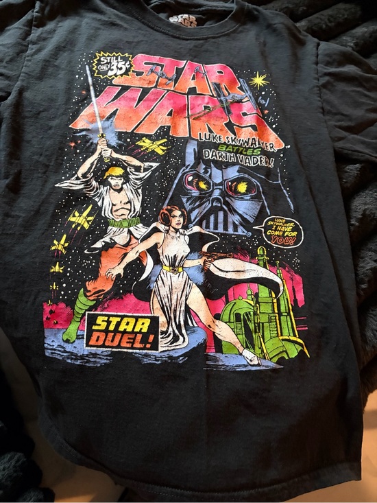 Star Wars Tops - Star Wars Black Retro Comic Logo Tee with Multicolor Graphic